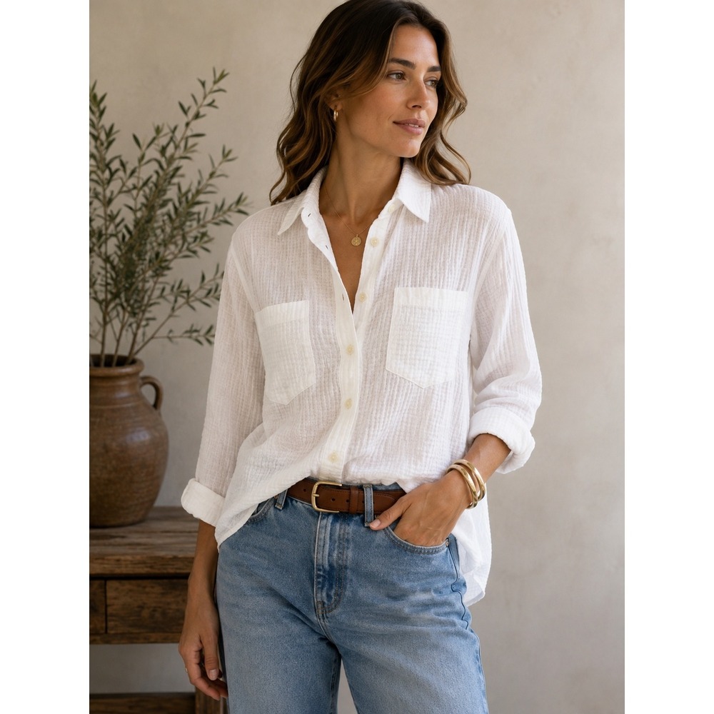 Banana Republic Safari & Travel White Cotton Gauze Button Down Shirt XS